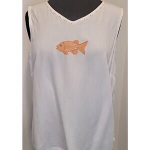 Art-to-Wear Embroidered Gold Fish Tank Top Boho XL